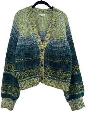 Adyson Parker Green Blue Stripe Cardigan Sweater Fall Slouchy